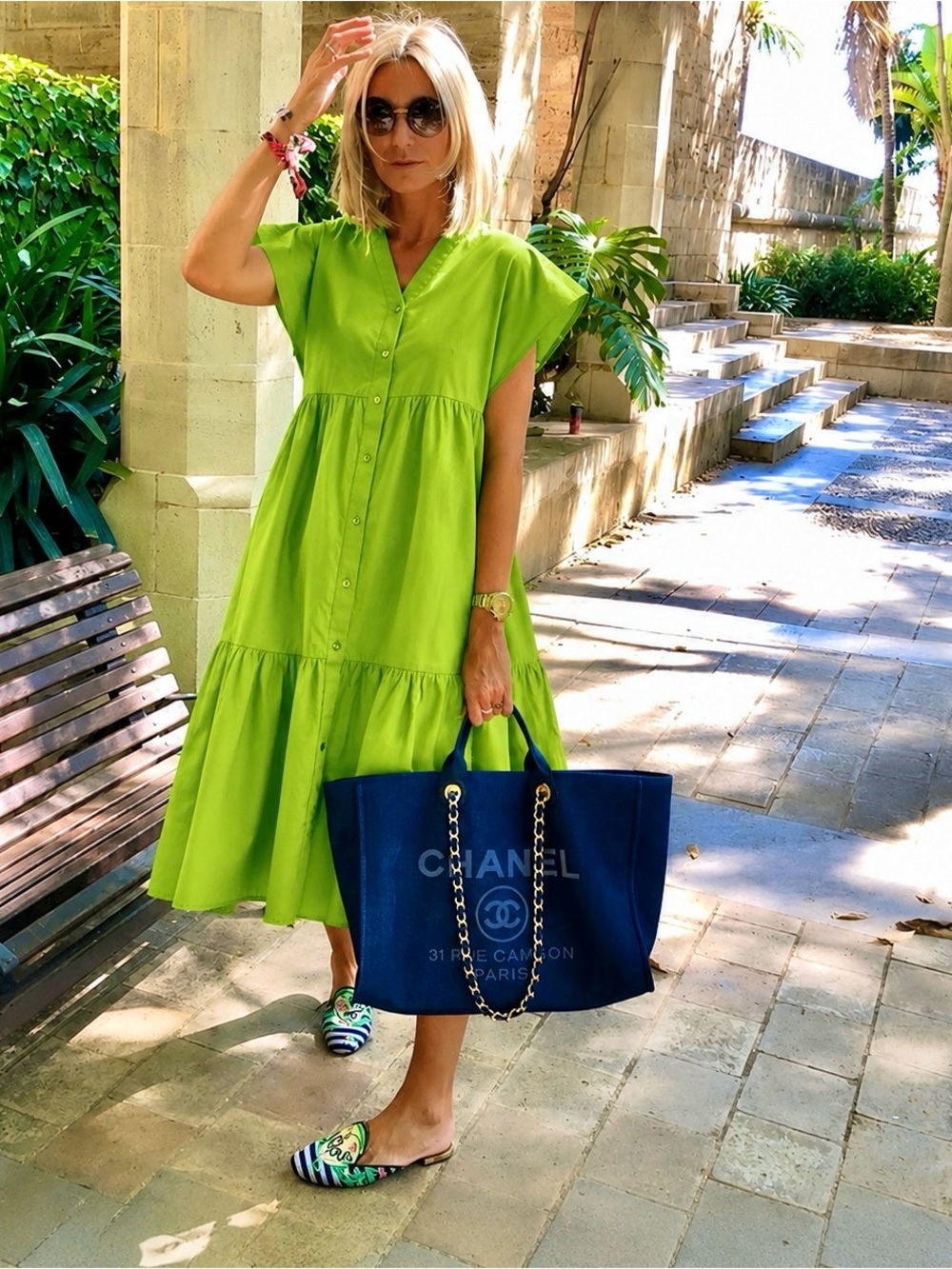 FRANCES VALENTINE Button Up Easy Breezy MIDI Short Sleeve Dress